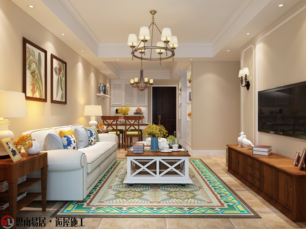 三居 美式 效果图 中信泰富 90平米 客厅图片来自思雨易居设计在《简约美式》扬州中信泰富嘉境的分享