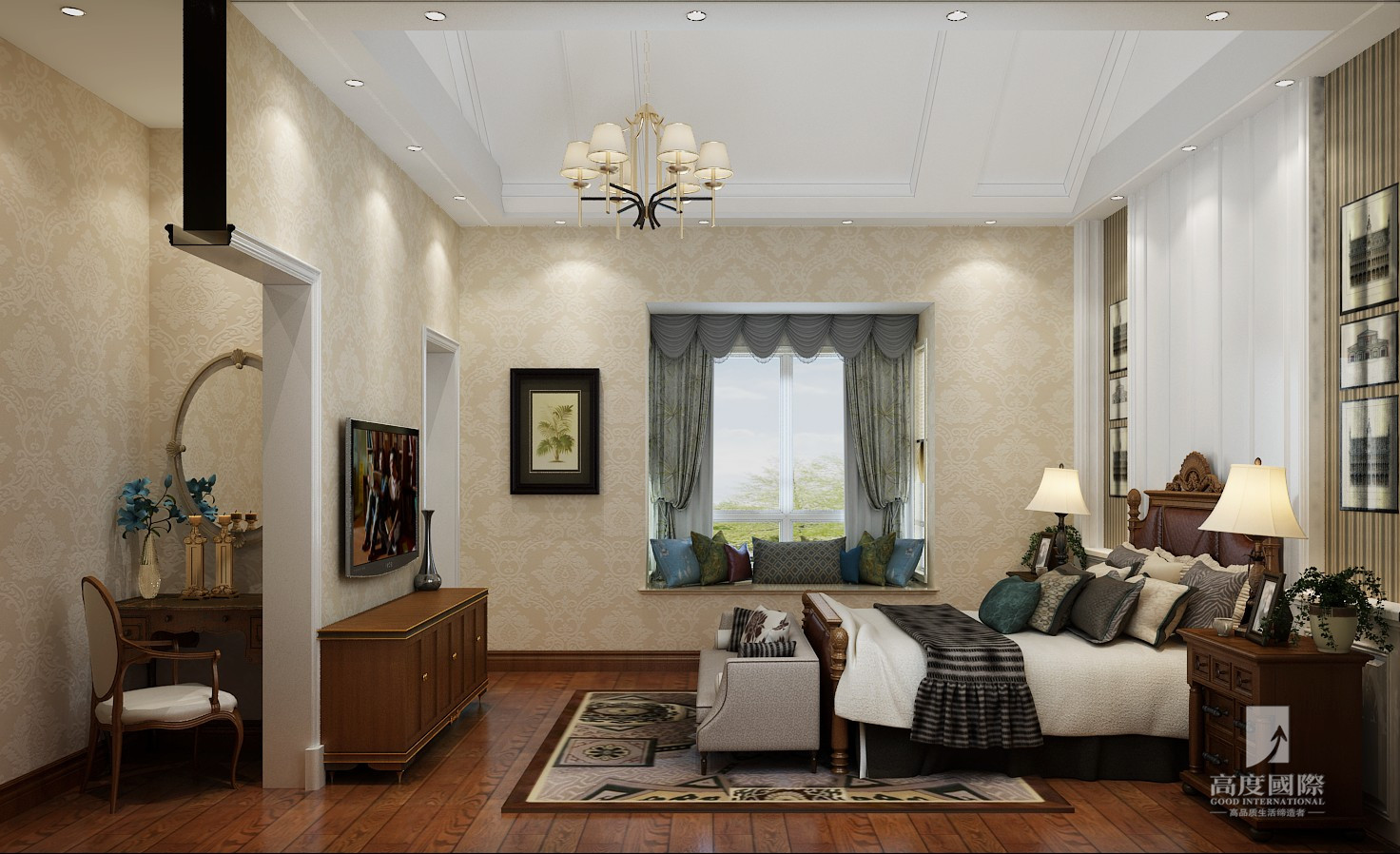 别墅 高度国际 卧室图片来自杭州别墅装修设计在东海闲湖城排屋别墅美式风格的分享