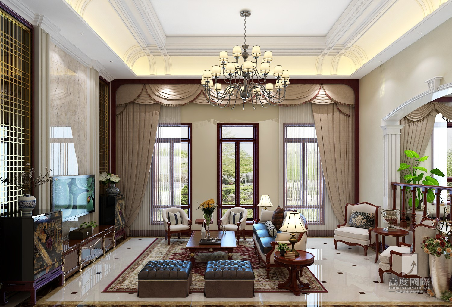 别墅 高度国际 客厅图片来自杭州别墅装修设计在东海闲湖城排屋别墅美式风格的分享