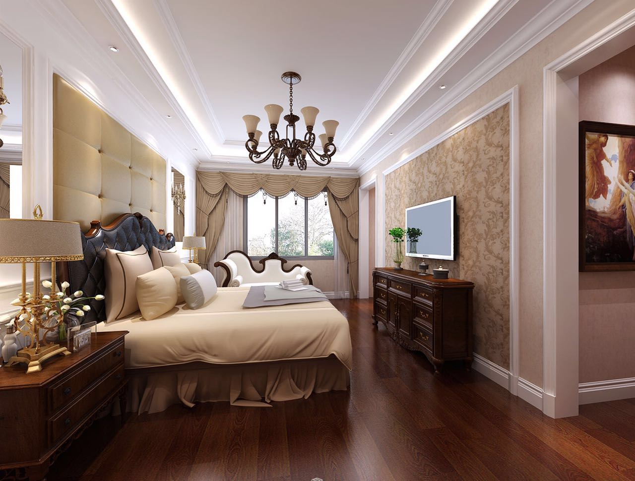 别墅 美式 卧室图片来自轻舟装饰-90后的华仔在鸿坤林语墅-377平米-美式风格的分享