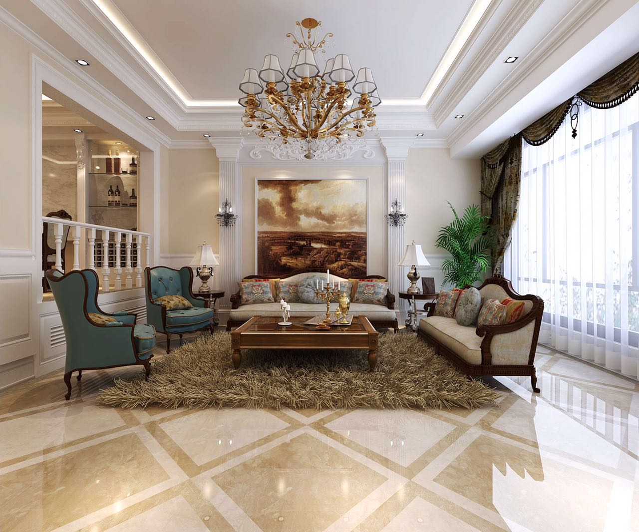 别墅 美式 客厅图片来自轻舟装饰-90后的华仔在鸿坤林语墅-377平米-美式风格的分享