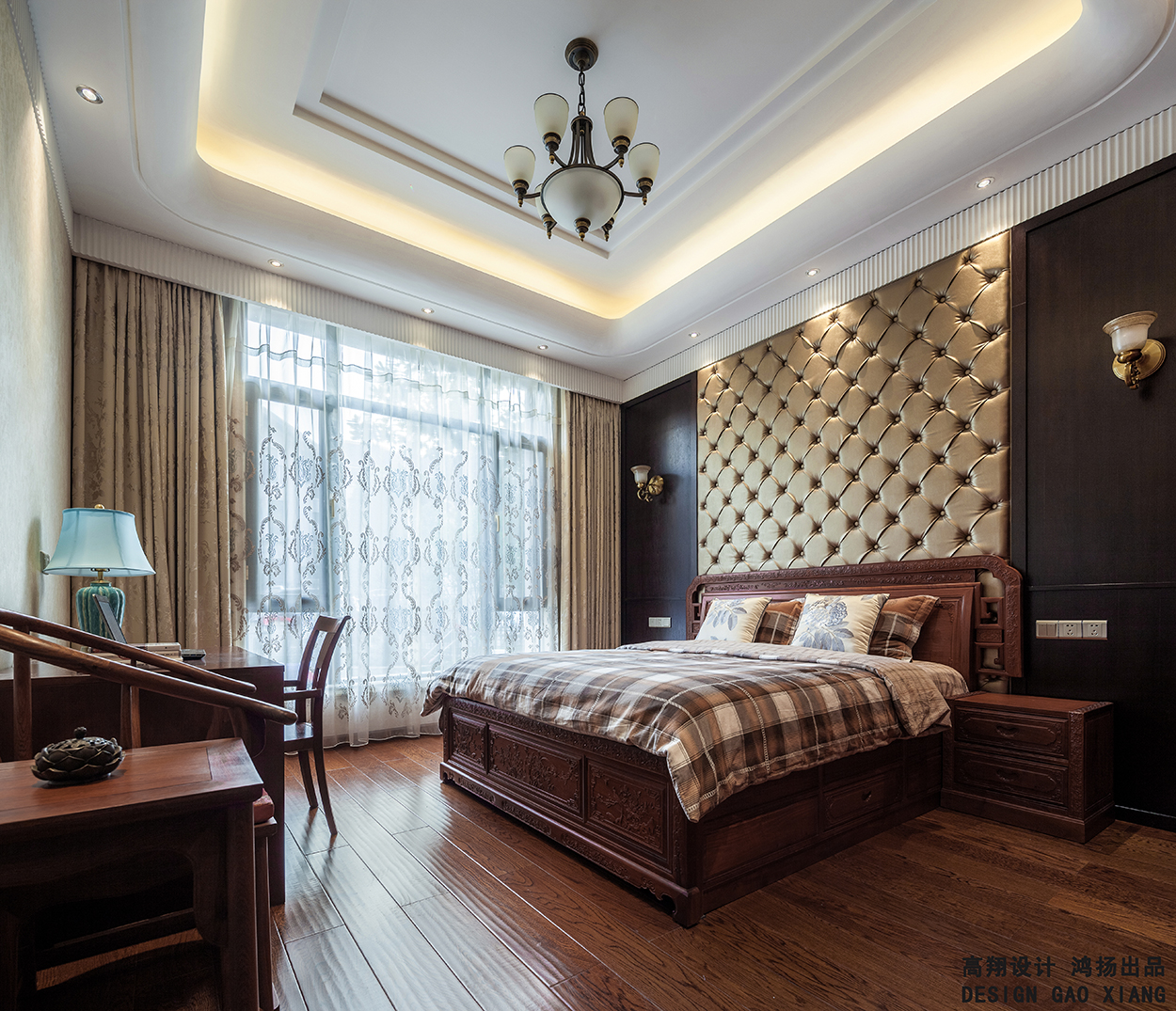 新中式 高大上 高品质 古典气息 卧室图片来自鸿扬家装武汉分公司在文士雅风之复合写意系列的分享
