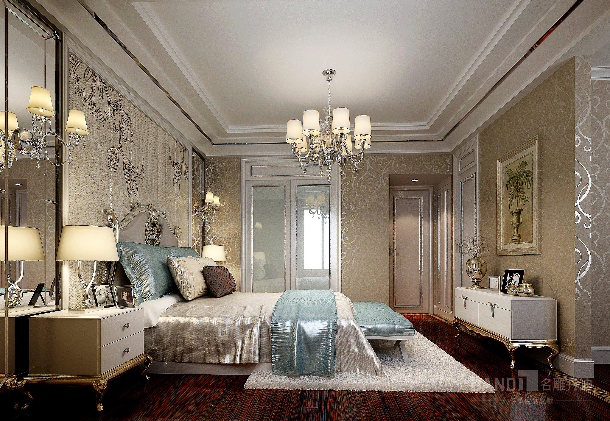 欧式 别墅 三居 卧室图片来自在九号公馆欧式风格装修的分享