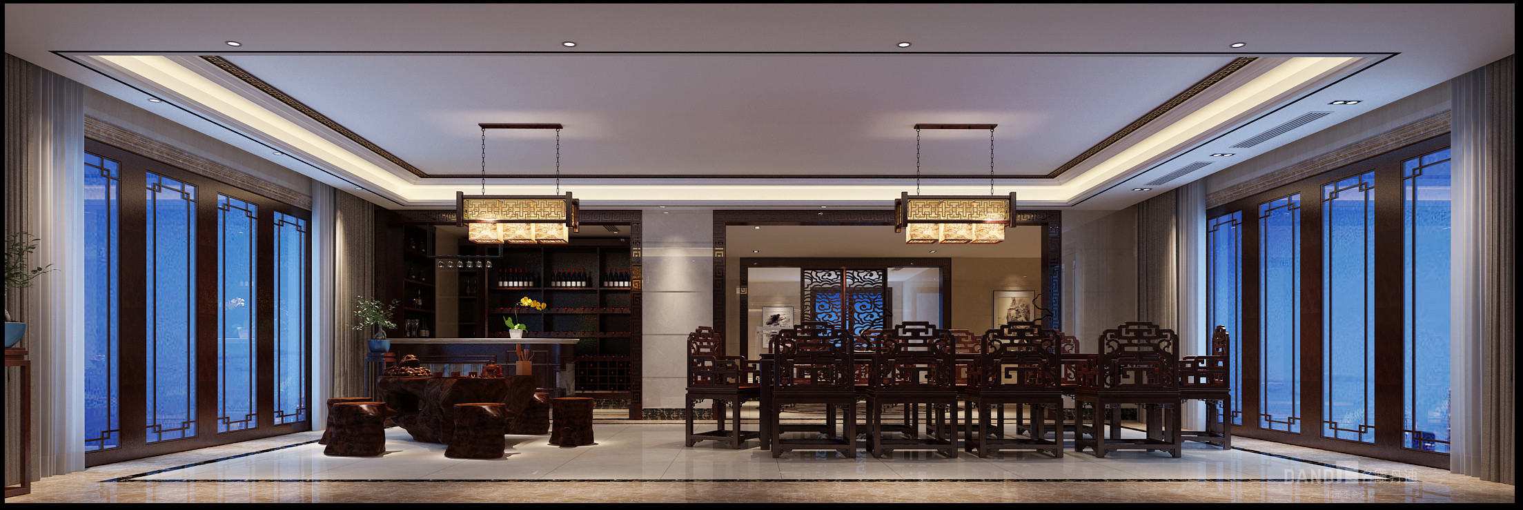 别墅 新中式 简约 餐厅图片来自在曦城新中式风格装修的分享