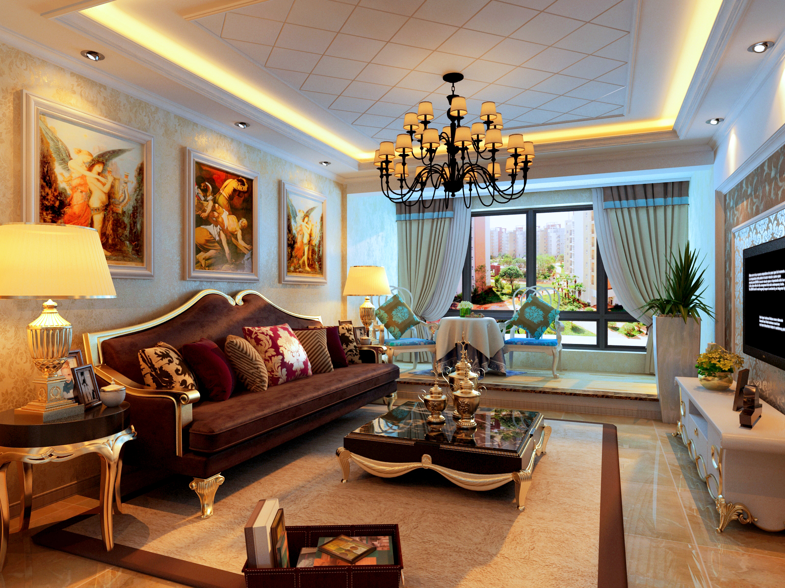 三居 东方银座 美式风格 客厅图片来自百家设计小刘在东方银座130平美式风格半包45000的分享