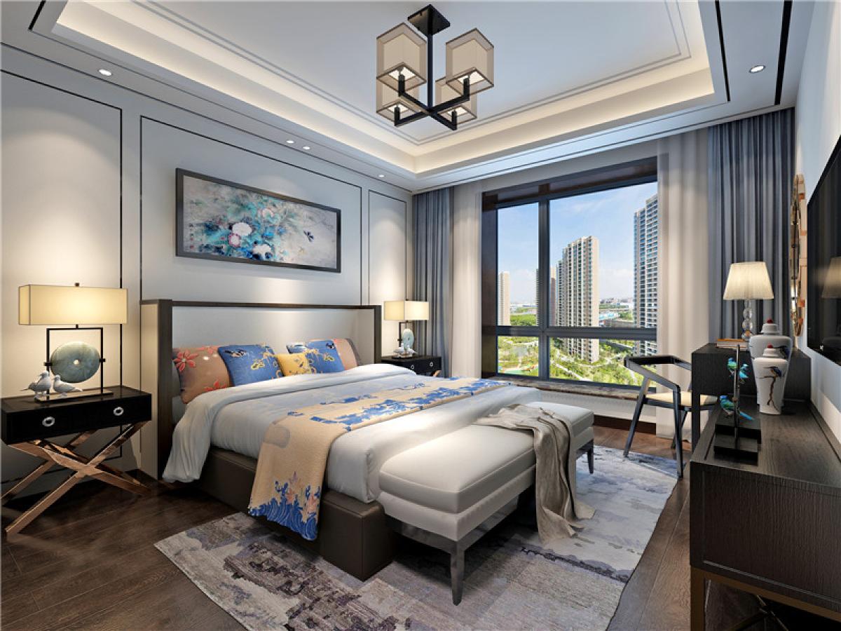 卧室图片来自日升装饰秋红在西安中建国熙台新中式风格的分享