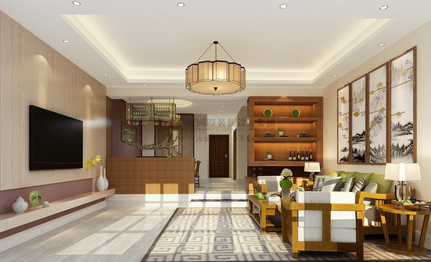 别墅 新中式风格 高度国际装 客厅图片来自杭州别墅装修设计在500方排屋别墅筑造新中式风格的分享