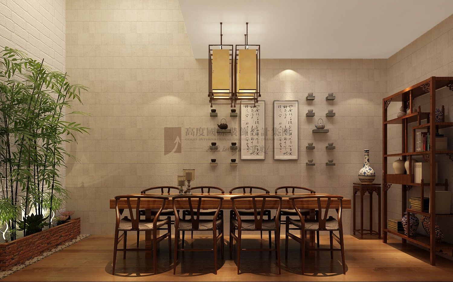 别墅 新中式风格 高度国际装 餐厅图片来自杭州别墅装修设计在500方排屋别墅筑造新中式风格的分享
