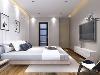 卧室背景墙，选用现代装饰画与床的对比，体现一种室内舒适、简洁的现代简约风格，再加上柔和的室内暖光，更显格外的温馨。