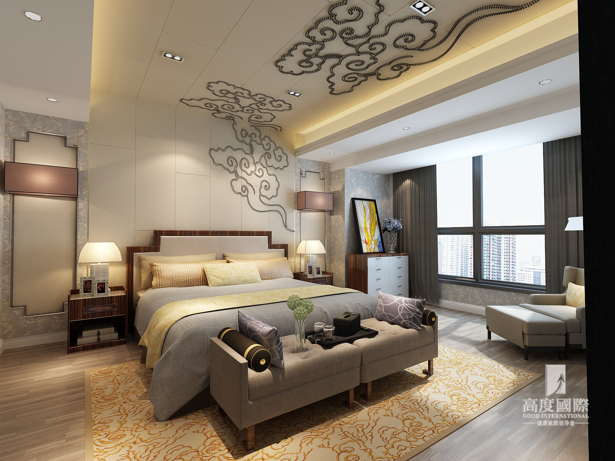 复式 高度国际装 卧室图片来自杭州别墅装修设计在750方复式新中式风格作品的分享