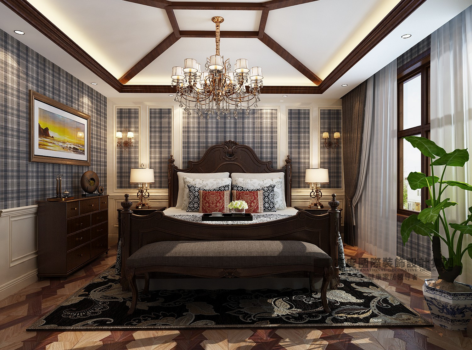 别墅 托斯卡纳 卧室图片来自杭州别墅装修设计在430平排屋别墅筑造托斯卡纳风格的分享