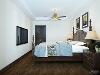 卧室的设计中，布置较为温馨，墙面颜色与客餐厅一致，使整个空间设计更加和谐。