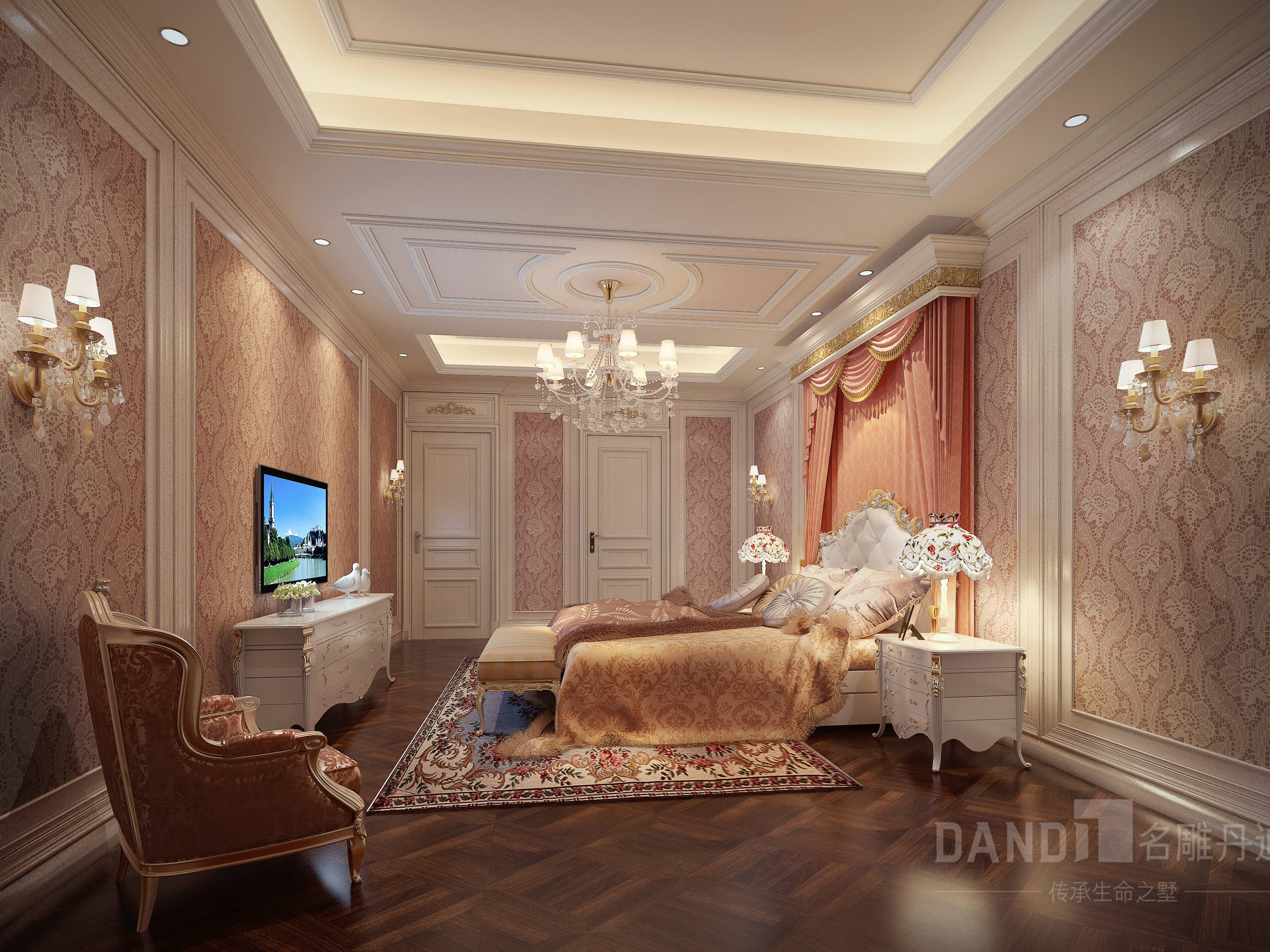 欧式 别墅 简约 卧室图片来自名雕丹迪在曦城四期，欧式别墅装修的分享