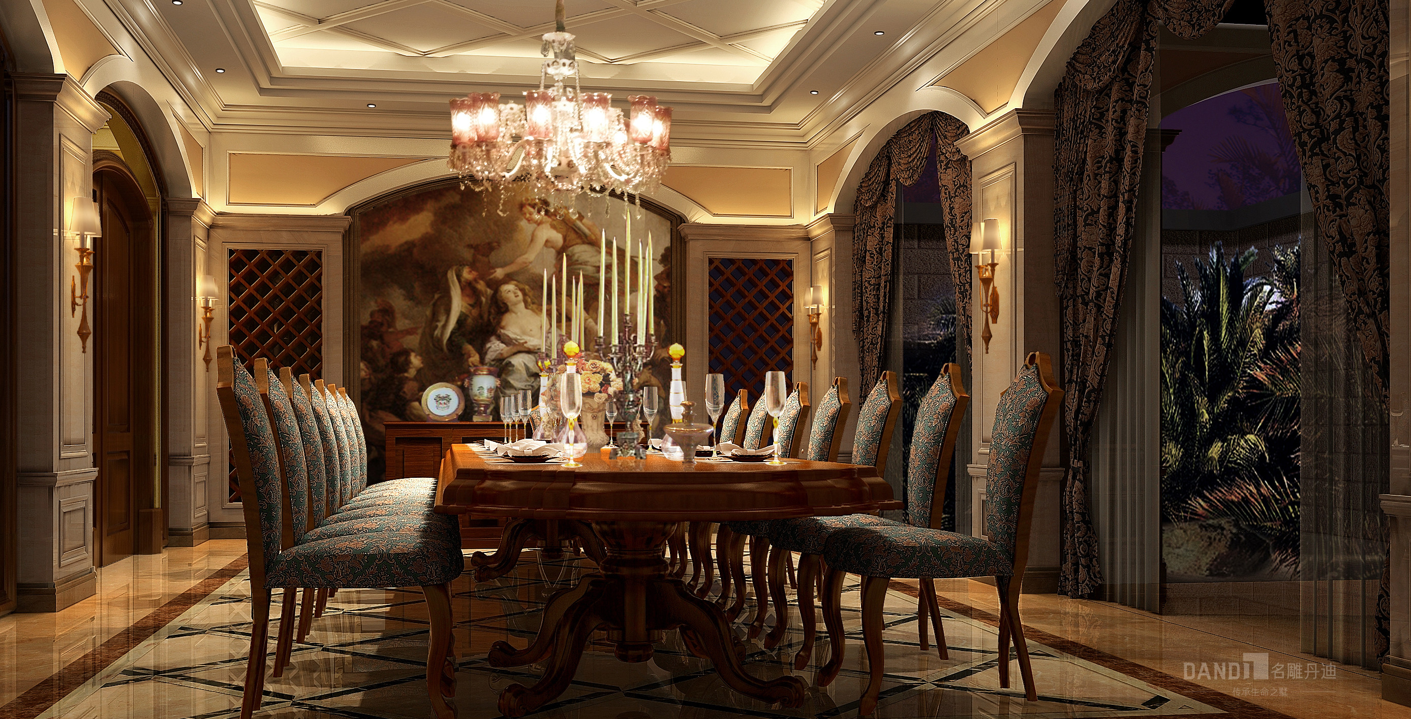 别墅 美式 欧式 餐厅图片来自名雕丹迪在兰乔圣菲，美式别墅装修的分享
