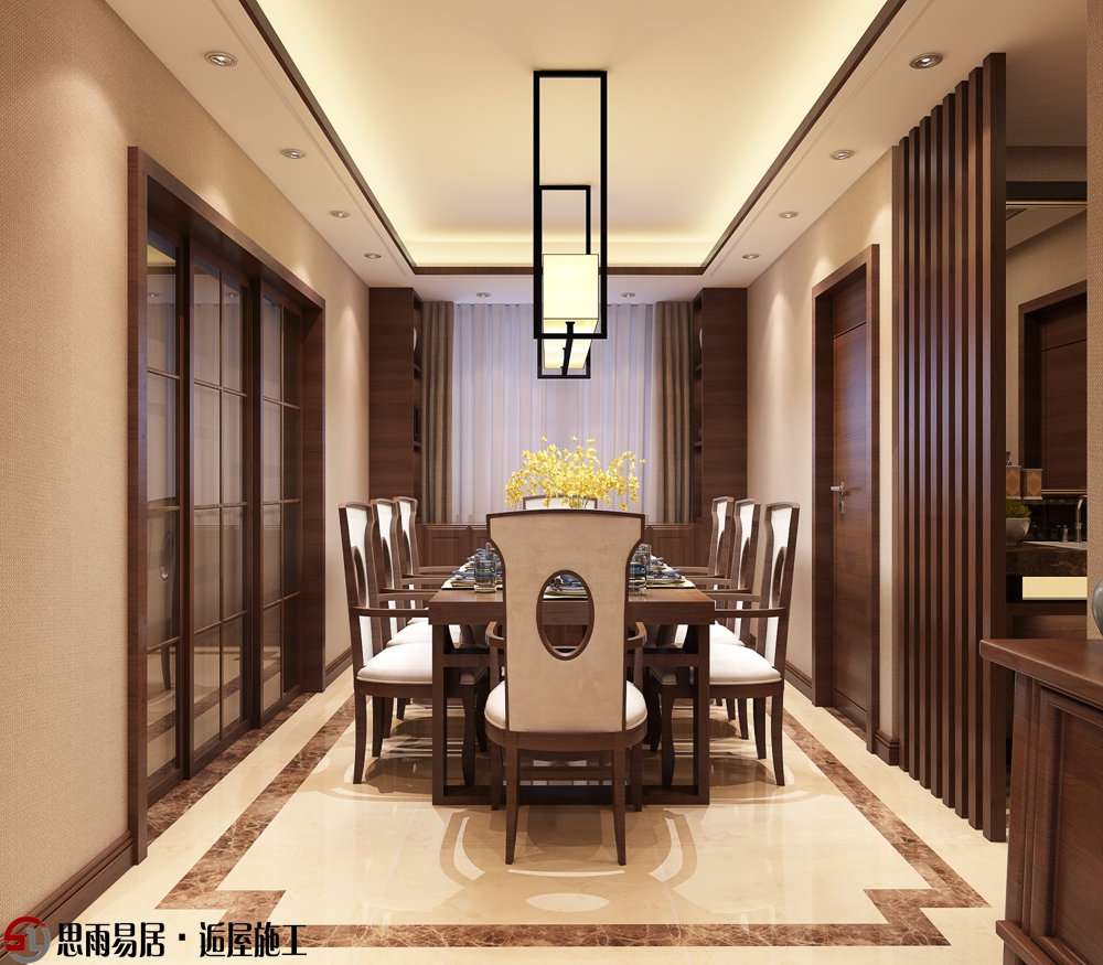 三居 新中式 朗悦华府 125平米 餐厅图片来自思雨易居设计在《雅韵》朗悦华府125平3居新中式的分享