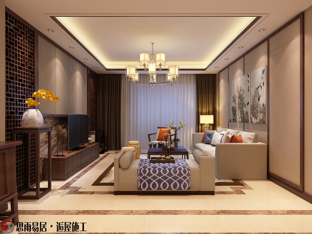 三居 新中式 朗悦华府 125平米 客厅图片来自思雨易居设计在《雅韵》朗悦华府125平3居新中式的分享