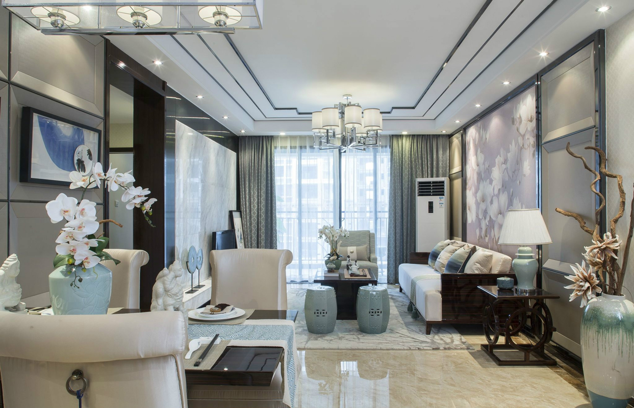 别墅 收纳 小资 设计， 客厅图片来自紫禁尚品国际装饰公司在新中式清新设计的分享