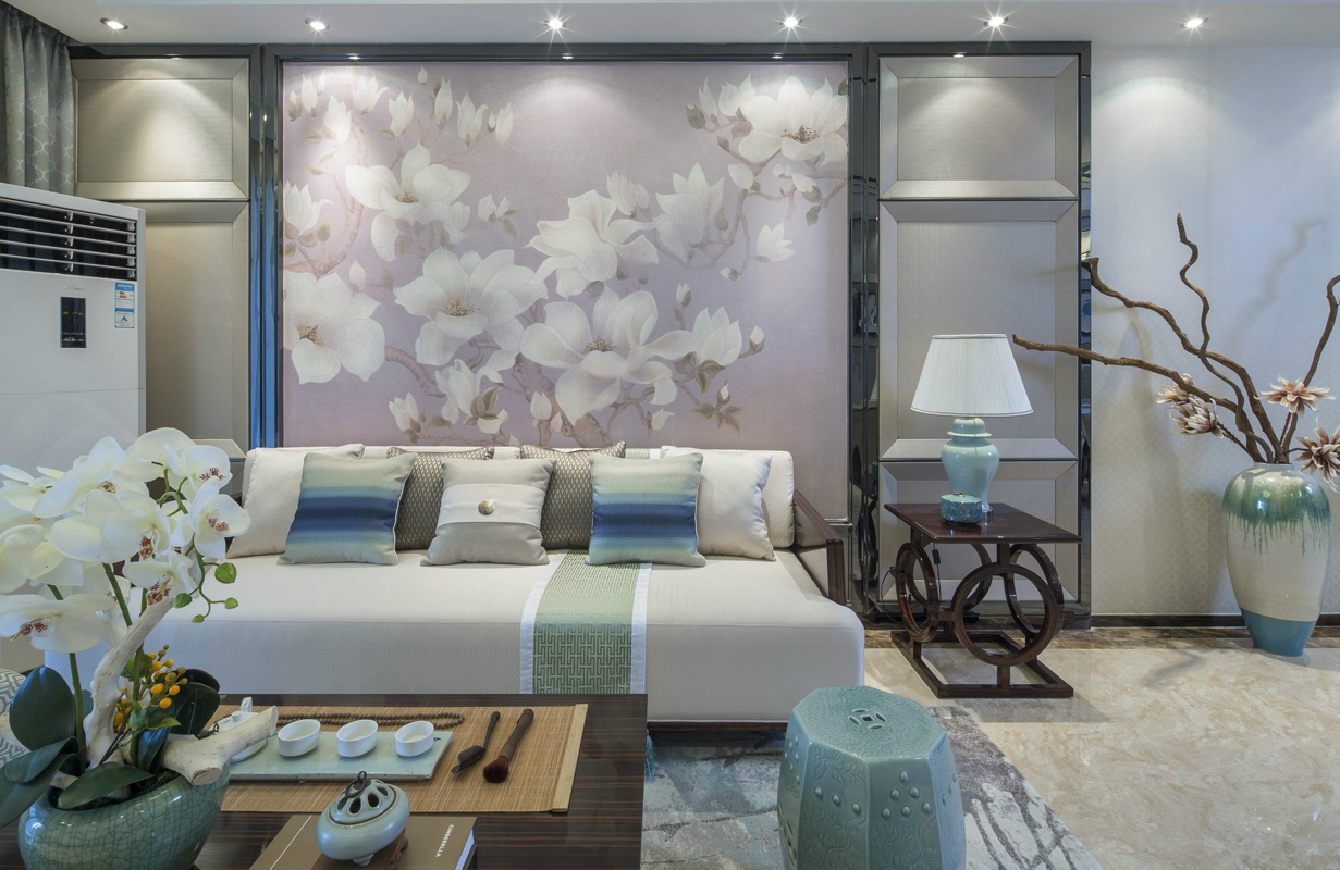 别墅 收纳 小资 设计， 客厅图片来自紫禁尚品国际装饰公司在新中式清新设计的分享