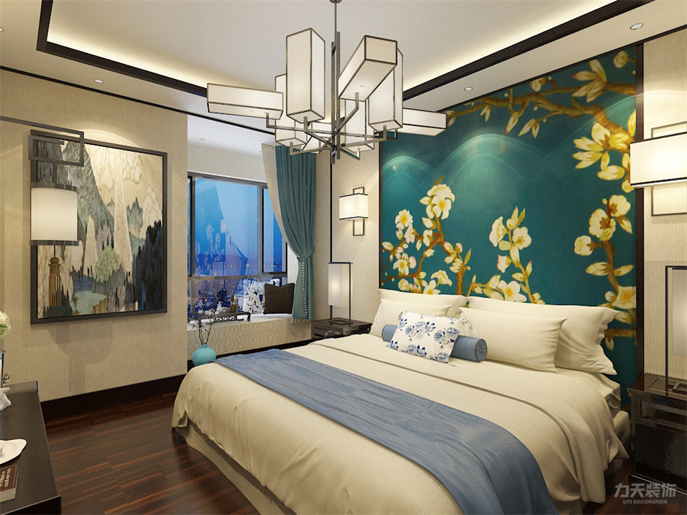 中式 二居 新中式 收纳 小资 卧室图片来自阳光力天装饰在力天装饰-中信公园城-99㎡-中式的分享
