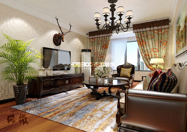 三居 中航城 美式风格 客厅图片来自百家设计小刘在中航城115平美式风格半包4万的分享