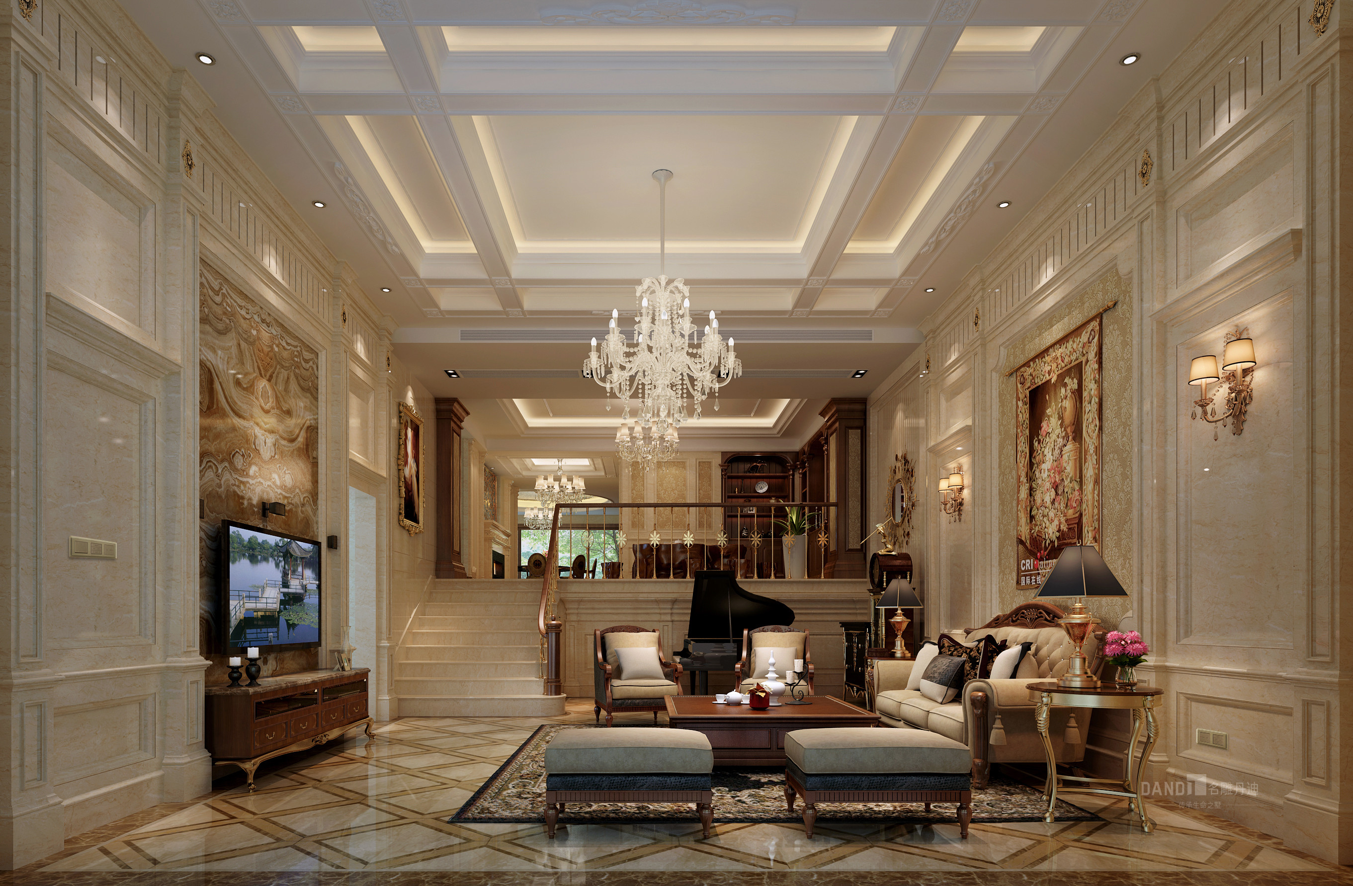 别墅 欧式 美式 客厅图片来自名雕丹迪在中信红树湾美式风格装修的分享
