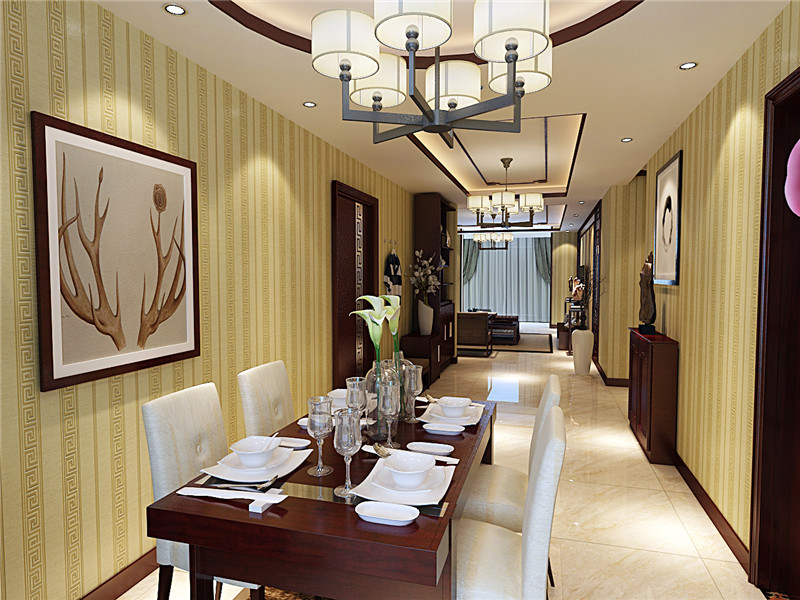 龙发装饰 博美园 三居 中式 别墅设计 餐厅图片来自龙发装饰天津公司在博美园二居新中式风格的分享