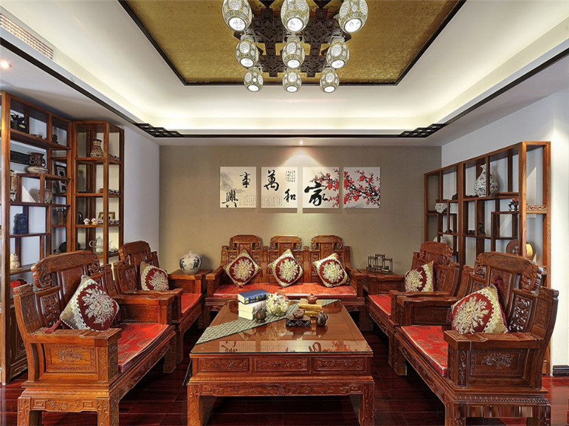 中式 新中式 三居 小资 旧房改造 收纳 客厅图片来自高度国际姚吉智在149平米中式三居尽显东方古韵的分享