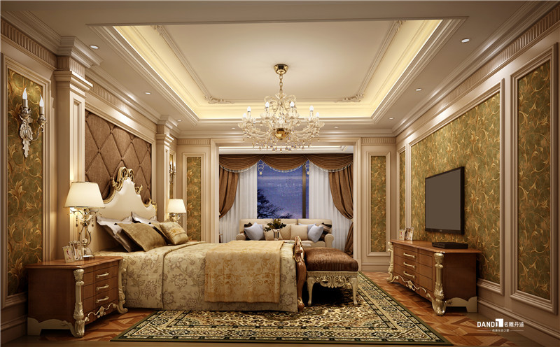 欧式 别墅 卧室图片来自名雕丹迪在熙龙湾别墅欧式风格装修的分享