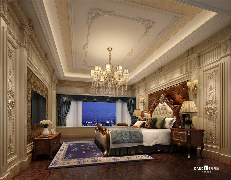 欧式 别墅 卧室图片来自名雕丹迪在熙龙湾别墅欧式风格装修的分享