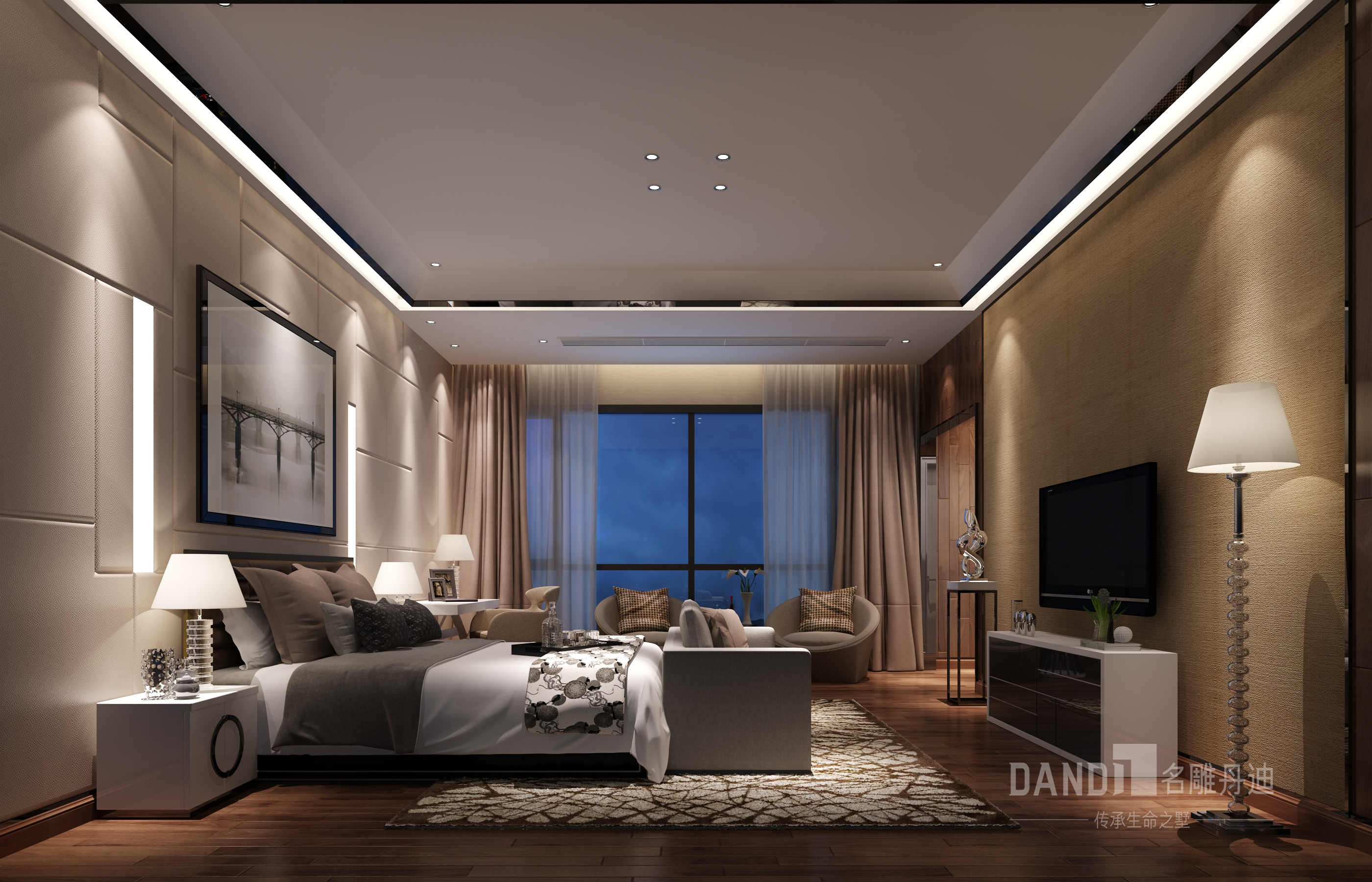 简约 别墅 三居 卧室图片来自名雕丹迪在香山美墅现代简约风格装修900平的分享