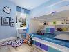 次卧室做了儿童房的处理，以蓝色调贯穿。本方案整体采用简单的线条以及其它材质的配合来很好的阐释我们简约风格在当今时代的演义，简单温馨，别具韵味，为主人家打造梦想的港湾。