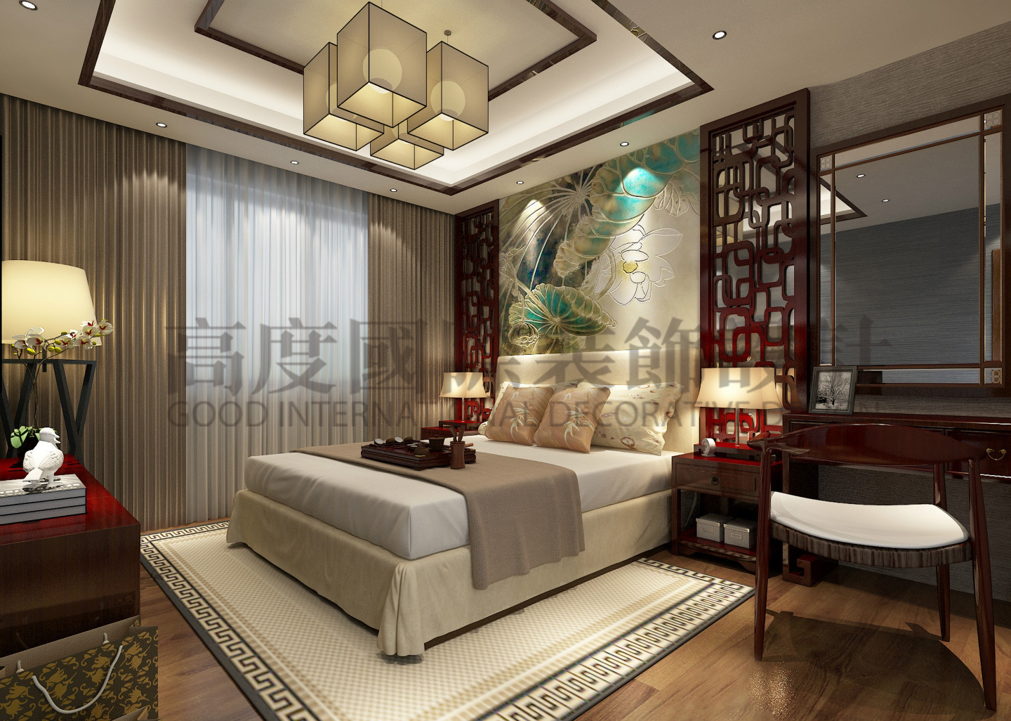 三居 白领 收纳 80后 小资 卧室图片来自天津高度国际小静在【免费量房】融创中心—中式风格的分享