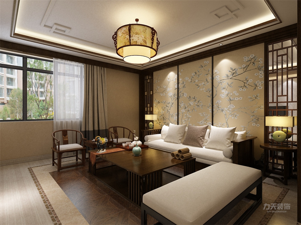 中式 新中式 三居 收纳 小资 客厅图片来自阳光力天装饰在力天装饰-博雅盛世-132.4㎡-中式的分享