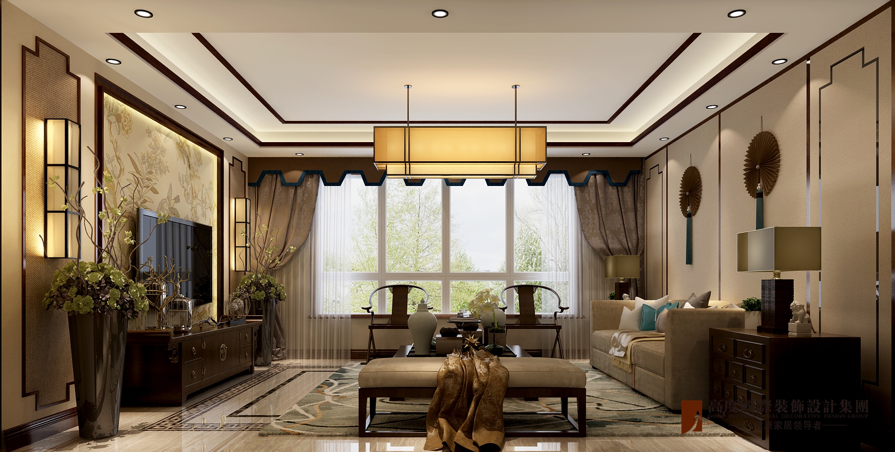 新中式 客厅图片来自唐山高度国际装饰在龙熙旭辉6号院的分享
