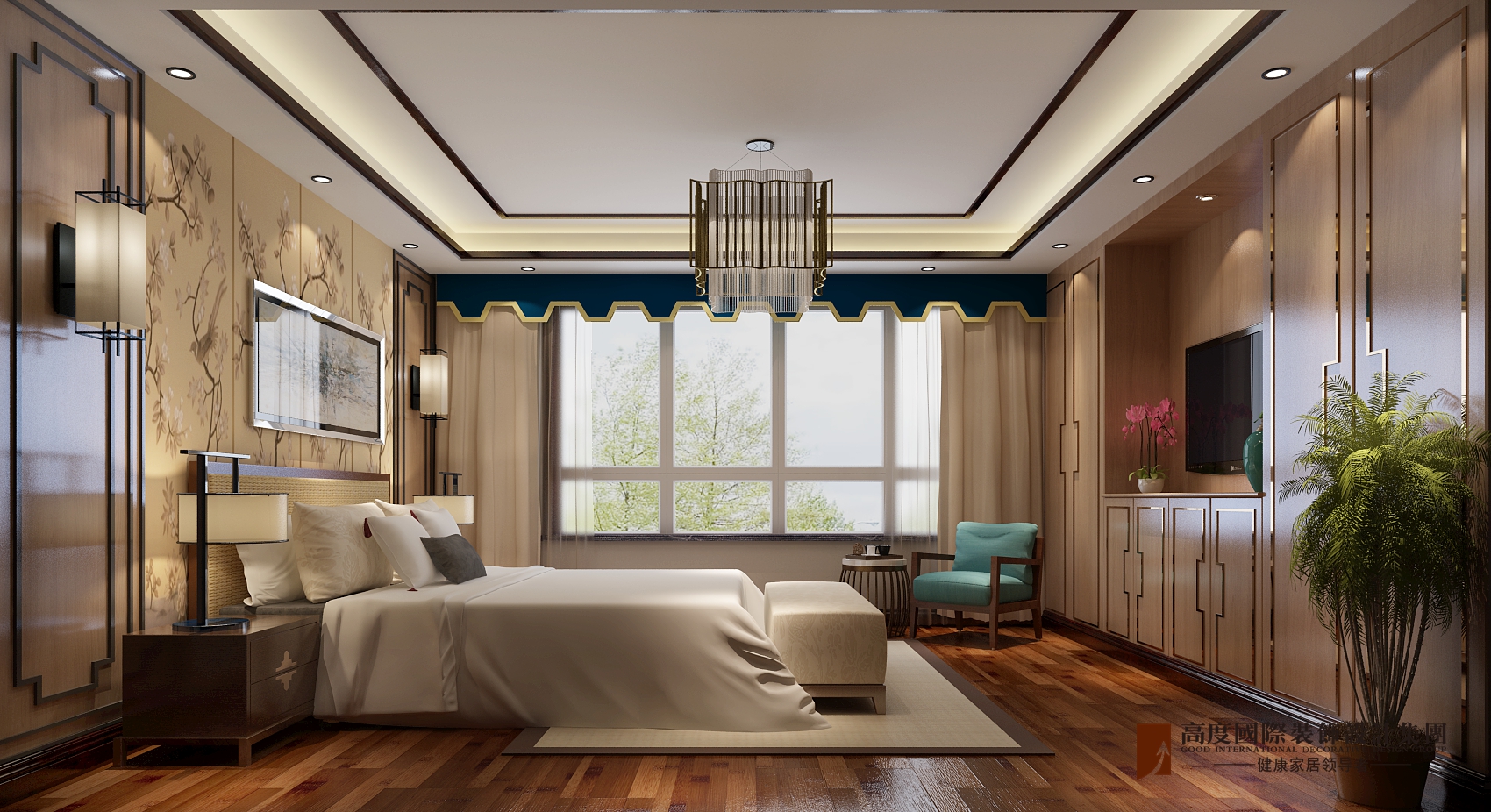新中式 卧室图片来自唐山高度国际装饰在龙熙旭辉6号院的分享