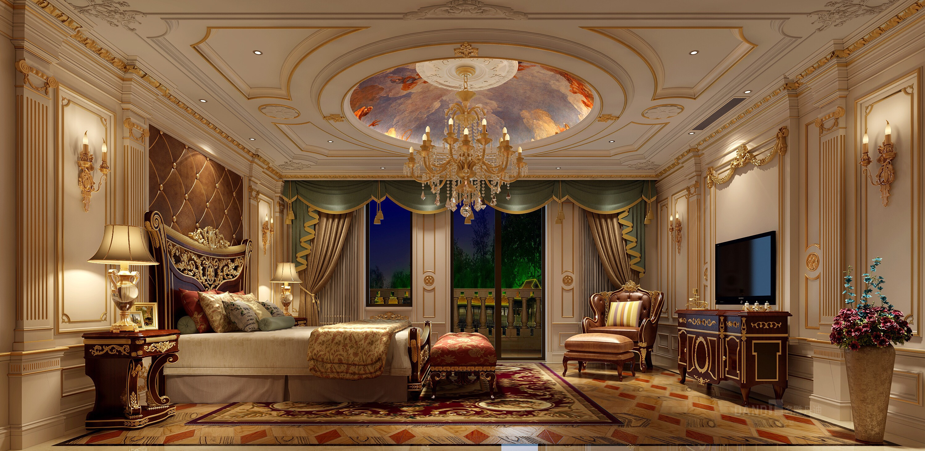 别墅 简约 卧室图片来自名雕丹迪在重庆尊爵堡1800平方法式风格的分享
