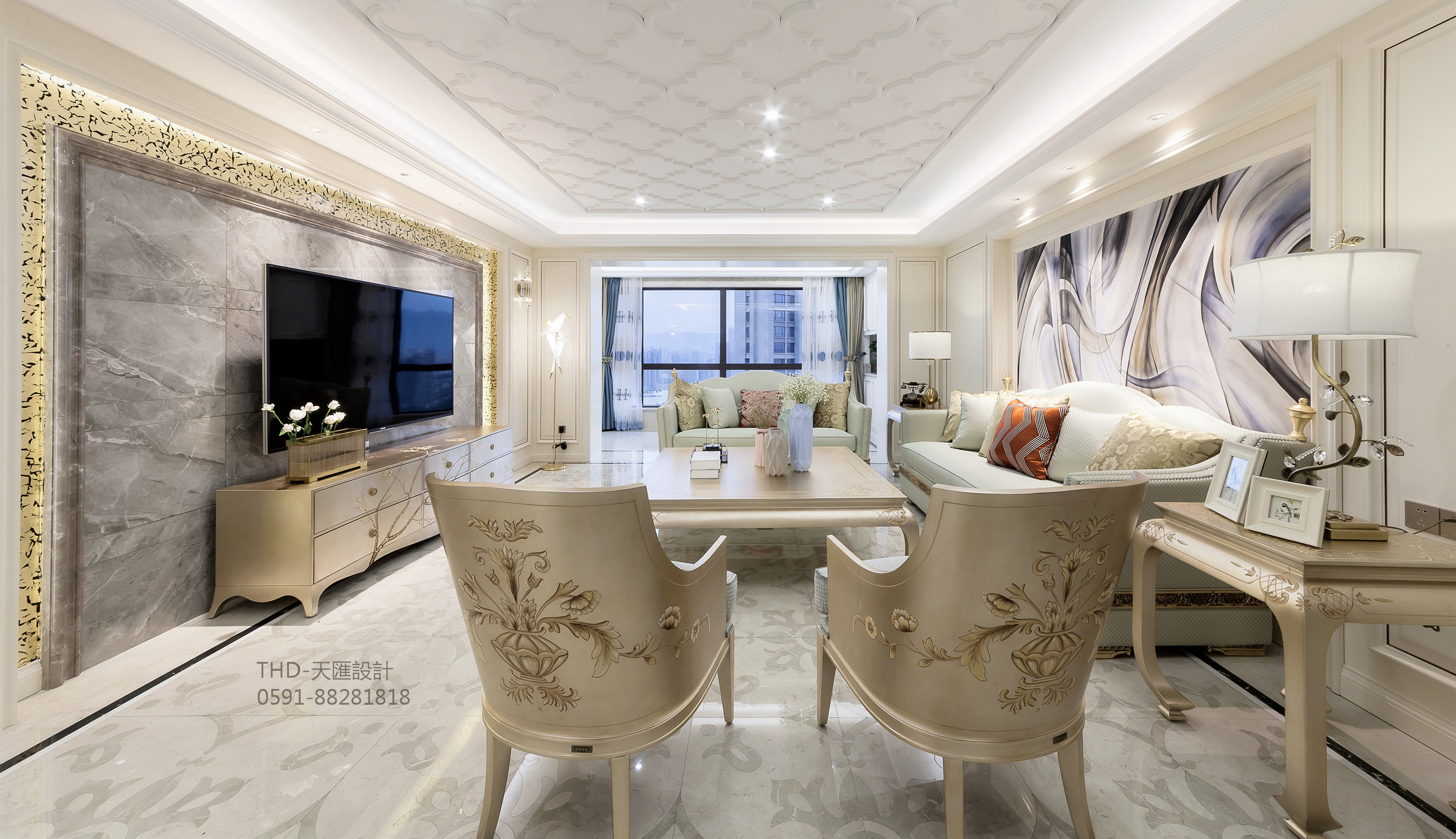美式、法式 现代美式 简约美式 天汇设计 游小华 欧式客厅 客厅图片来自游小华在法式轻奢《White Rose》的分享