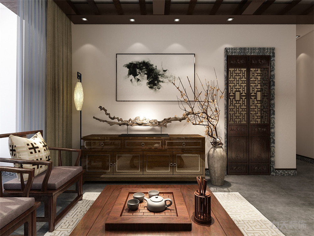 中式 新中式 二居 收纳 小资 客厅图片来自阳光力天装饰在力天装饰-夏洛兹花园-124㎡-中式的分享
