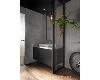 卫浴空间利用铁件搭配铁网及灰黑色系墙面，完美衬托4F工业风休憩室氛围。
