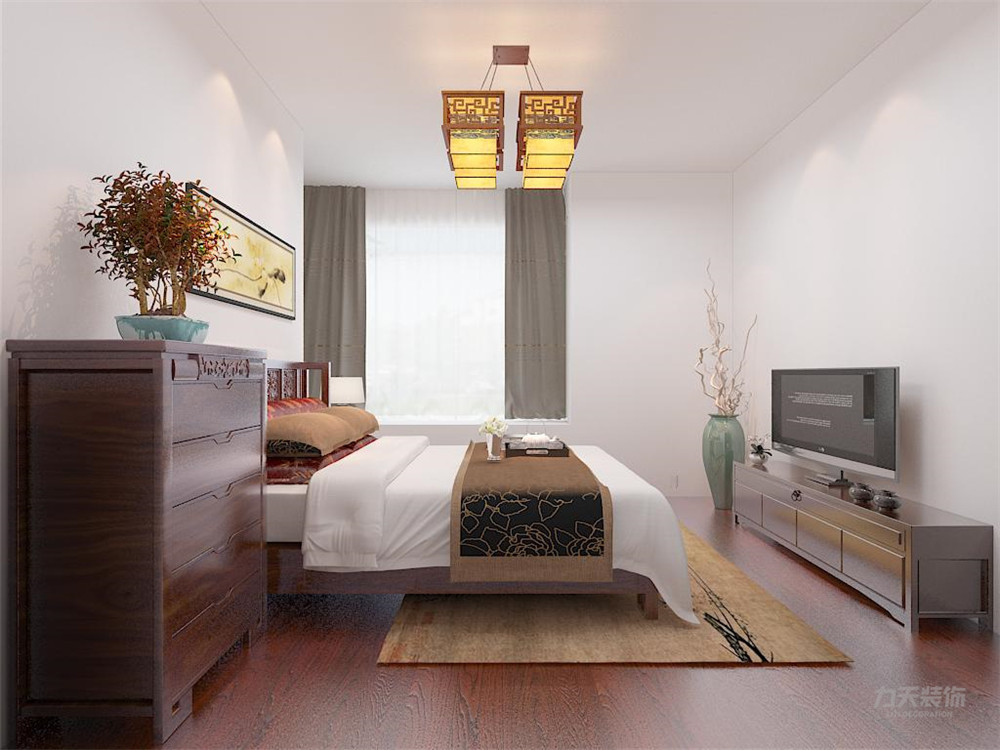 中式 新中式 二居 收纳 小资 卧室图片来自阳光力天装饰在力天装饰-海景文苑-89㎡-中式的分享