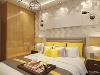 主卧主要是在色彩上的搭配，使用简洁的白色，和大气的黄色，以及木色。使整个室内营造一种明朗宽敞舒适的空间。