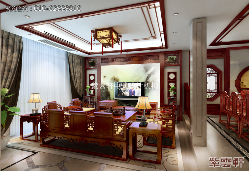 古典中式 中式装修 复古中式 客厅图片来自紫云轩中式装修在一字形容这套别墅中式装修 美的分享
