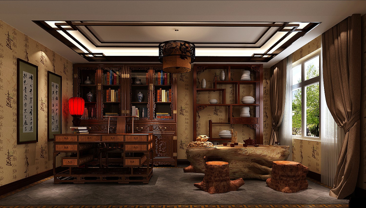 中式 三居 书房图片来自高度国际设计严振宇在金色漫香苑三室户新中式风格的分享