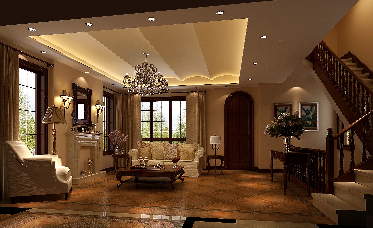 美式 古典 别墅 客厅图片来自高度国际设计严振宇在天竺新新家园美式新古典风格的分享