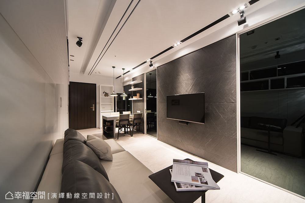 小户型 二居 现代 客厅图片来自幸福空间在黑白现代风 43平狭长宅放大术的分享