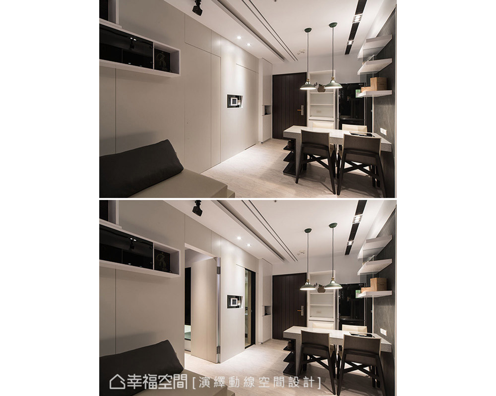 小户型 二居 现代 客厅图片来自幸福空间在黑白现代风 43平狭长宅放大术的分享