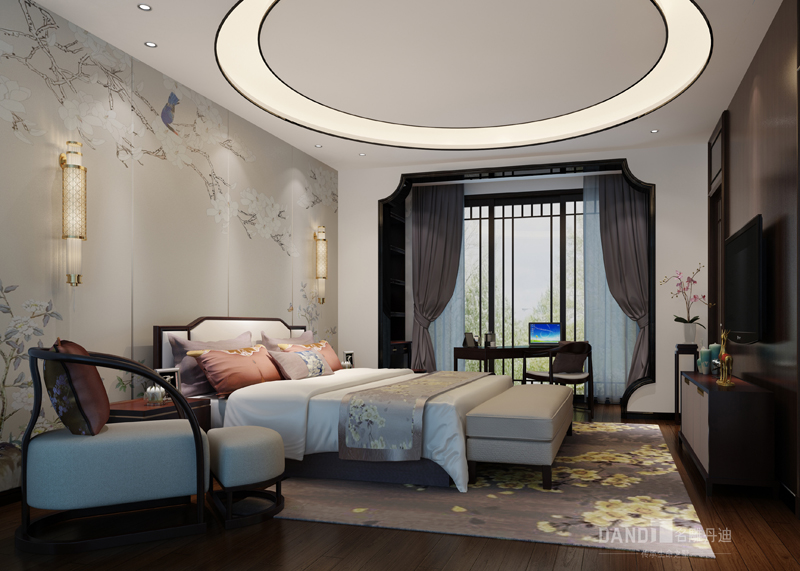 新中式 别墅 卧室图片来自杜鸿业----名雕丹迪设计总监在万科棠樾1000新中式别墅的分享