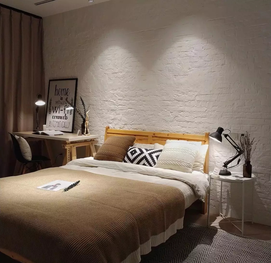 简约 北欧风格 工业风 卧室图片来自极装吉住装修在家里装面文化砖墙，时尚又漂亮！的分享