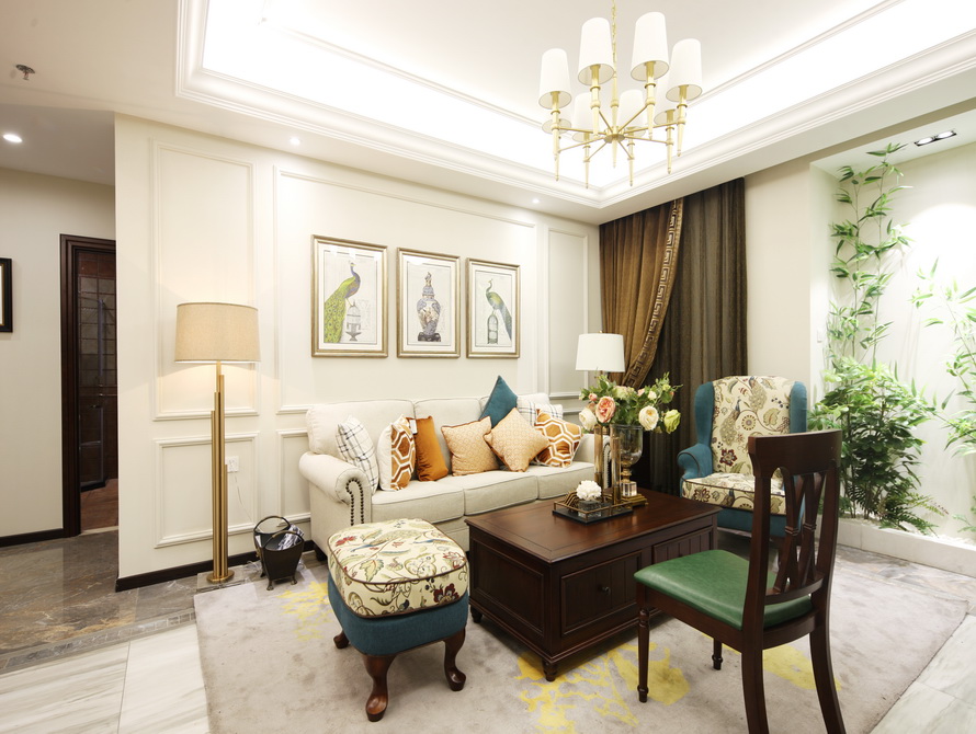 美式风格 三居 客厅图片来自极装吉住装修在92平小美式风格三世同堂尽享天伦的分享