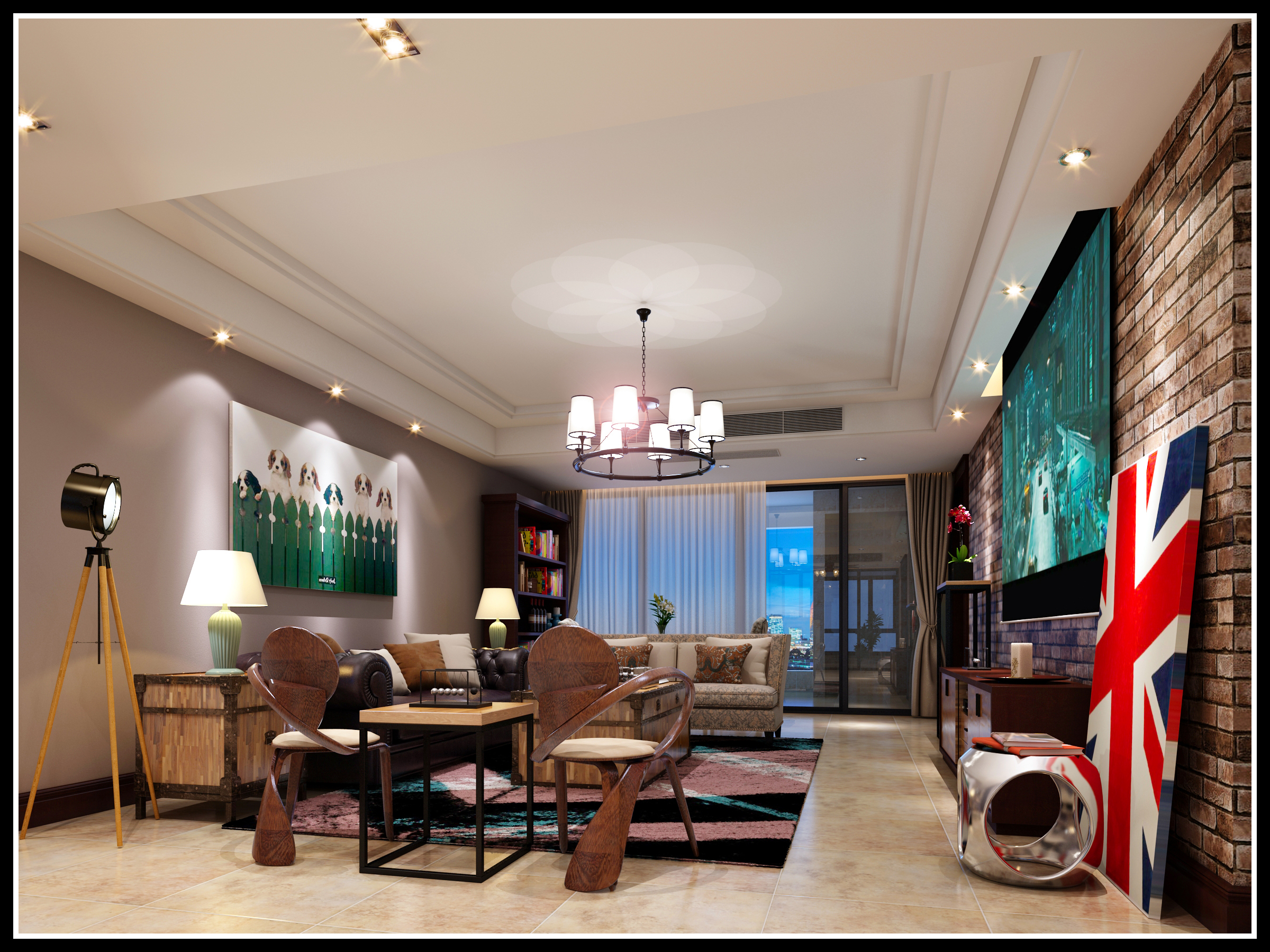 三居 收纳 小资 客厅图片来自先施工后付款众森装饰在莱蒙都会-美式风格-三居室的分享